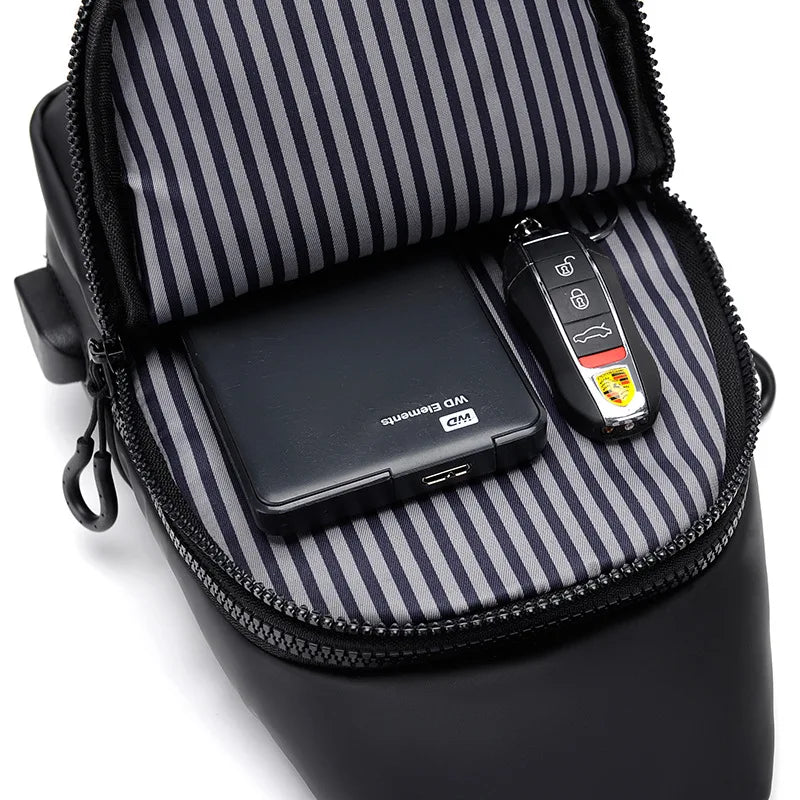 Casual Waterproof Men's Chest Bag Business Shoulder Bag Messenger Bag Nylon USB Charging Waist Bag Outdoor Sports Shoulder Bag
