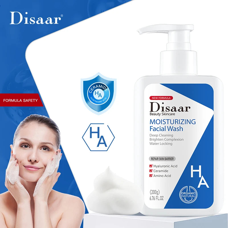 Disaar Moisturizing Face Wash Cream 200g Hyaluronic Acid Foam Gel Deep Cleaning Brigheten Complexion Water Locking Facial Care