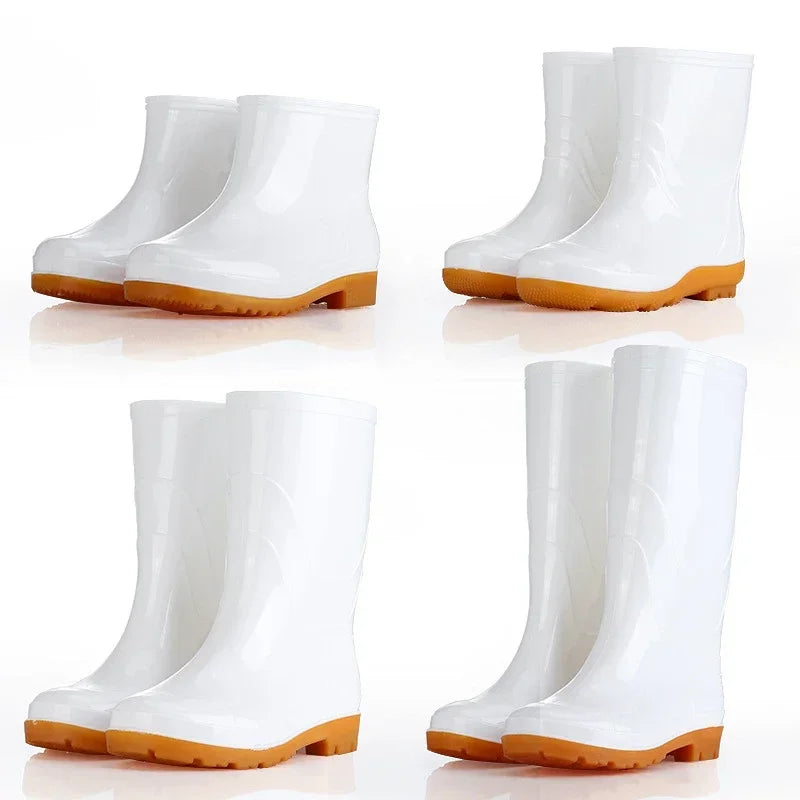 White Rubber Boots Men Waterproof High Tube Shoes Anti Slip Couple Rain Boots Women and Men Fishing Boots Water Shoes