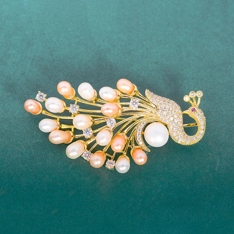 SUYU Summer New Fashion Simulation Pearl Exaggerated Design Peacock Brooch Cheongsam Coat Accessories Pins