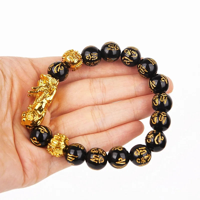 3Pcs/Set Pixiu Bracelet Ring Necklace Feng Shui Buddhist Obsidian Bead Bead Bracelet Men's Women Wealth Good Luck Accessories