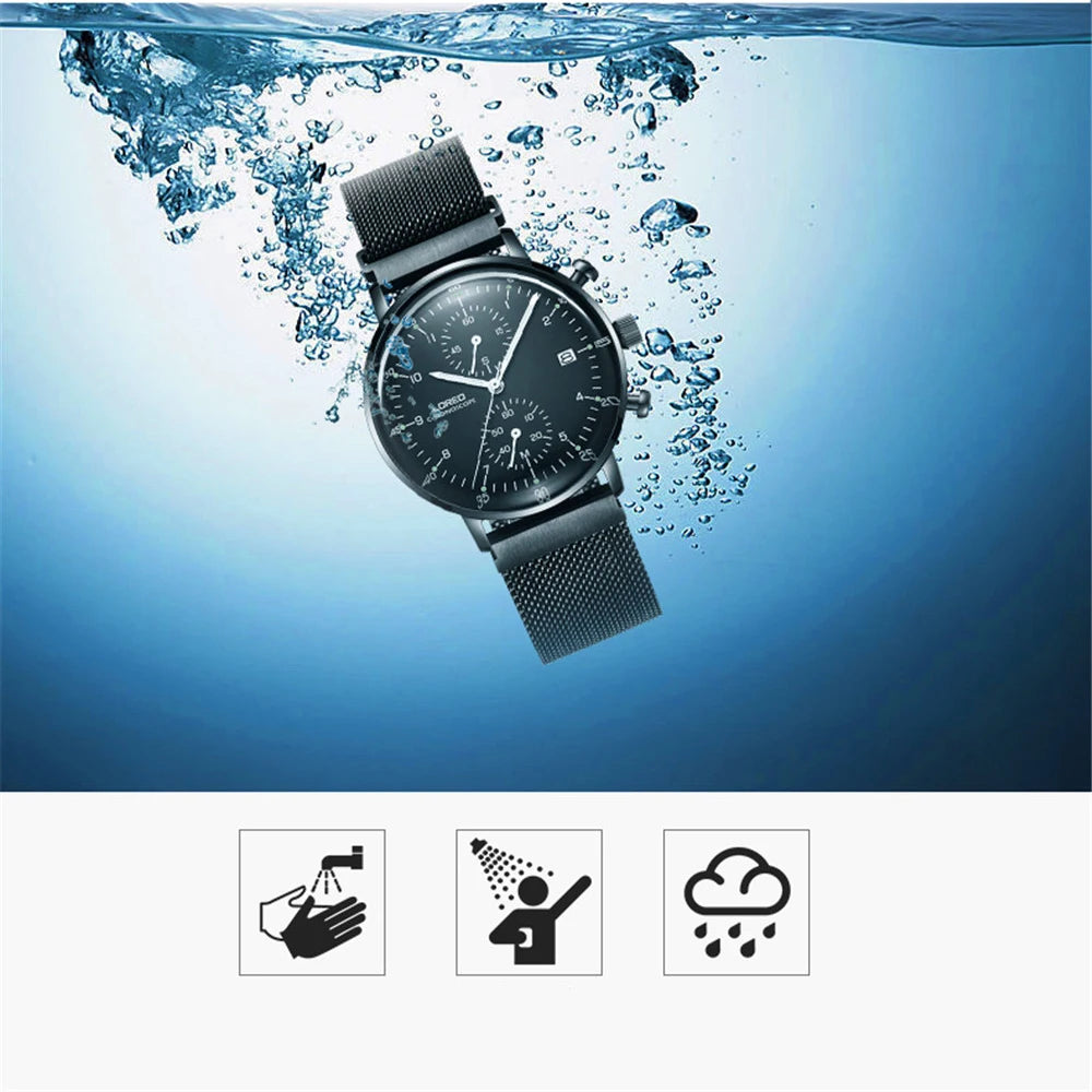 LOREO Luxury Brand Silver Steel Quartz Men Steel Watch Waterproof 3ATM Luminous Watches Calendar Watch Dropshipping 2023