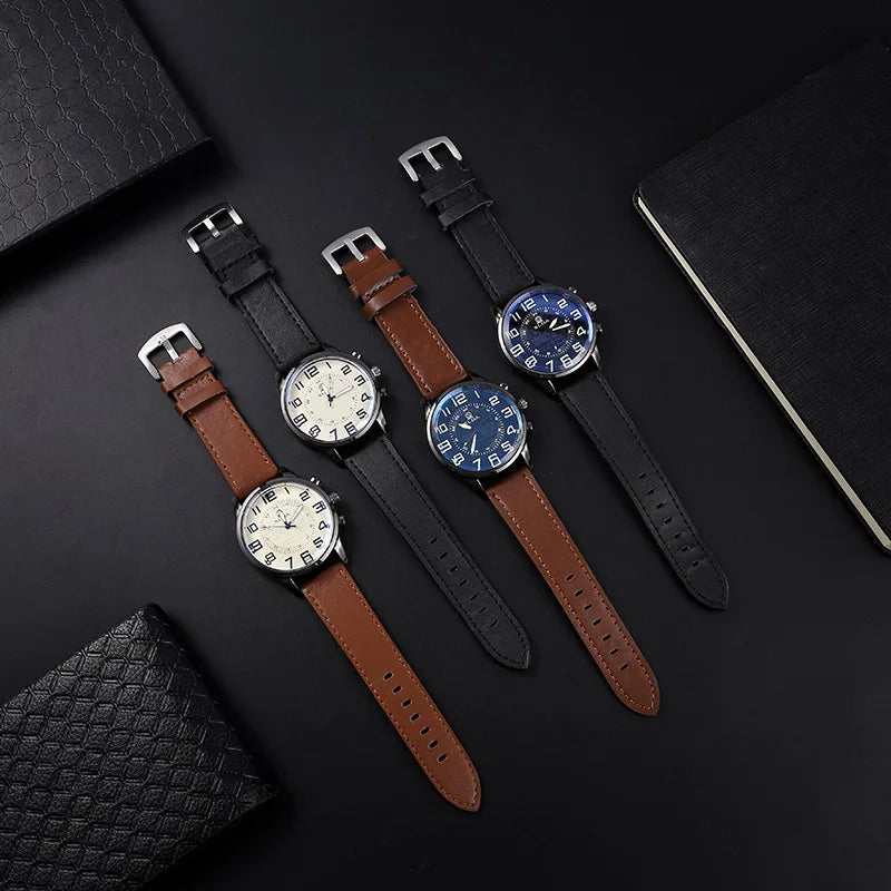 Mens Exquisite Male Leather Quartz Wristwatch Business Gentle Clock Casual Watch Elegant Relogio Masculino Fashion Saati Gift
