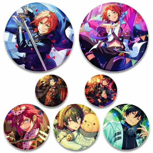 Music Game Ensemble Stars Brooch Round Tinplate Button Pins Cute Virtual Idol Kiryu Kuro Cosplay Badges for Backpack Accesorios