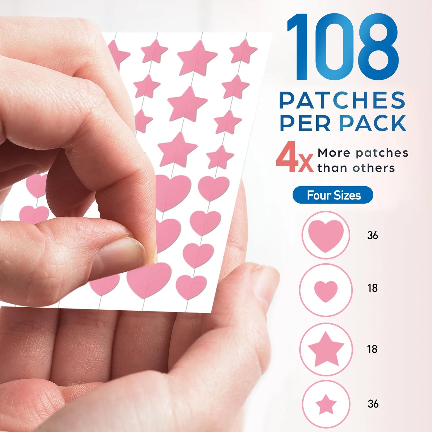 108 Acne Patch Pimple Patch, Pink Heart & Star Shaped Acne Absorbing Cover Patch, Hydrocolloid Acne Patches For Face Zit Patch A