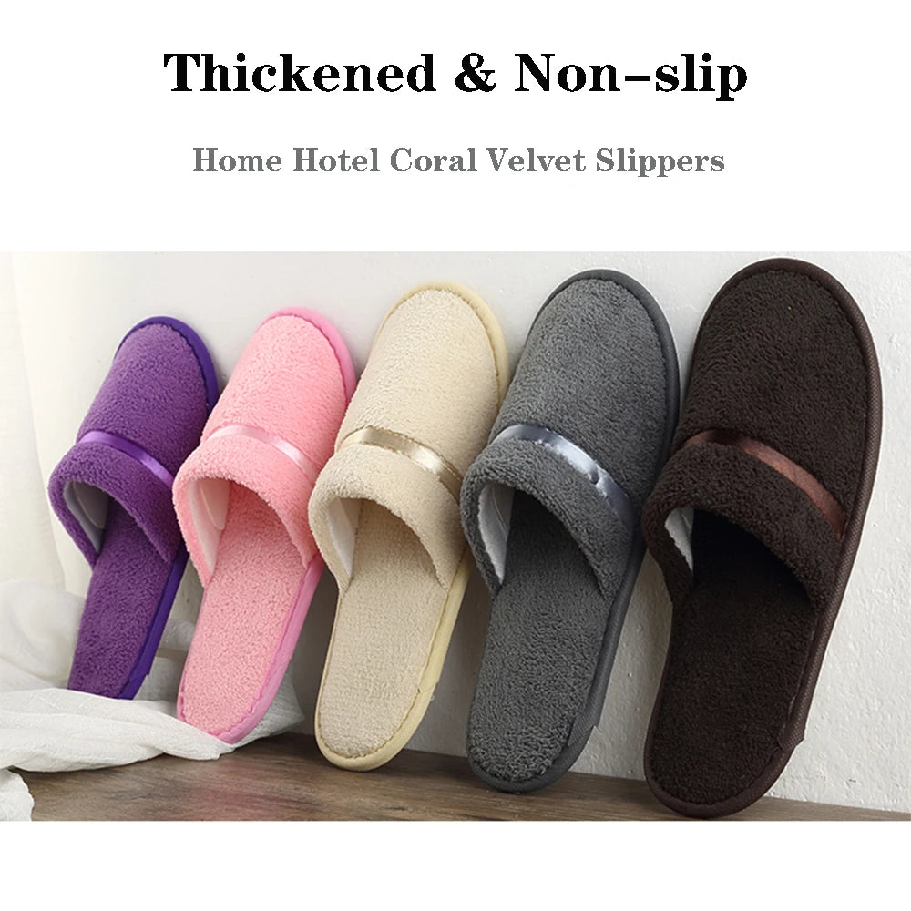 1Pair Disposable Winter Slipper Men Women Hotel Home Slippers Non-slip Portable Travel Sandals Coral Fleece Soft Warm Flip Flops