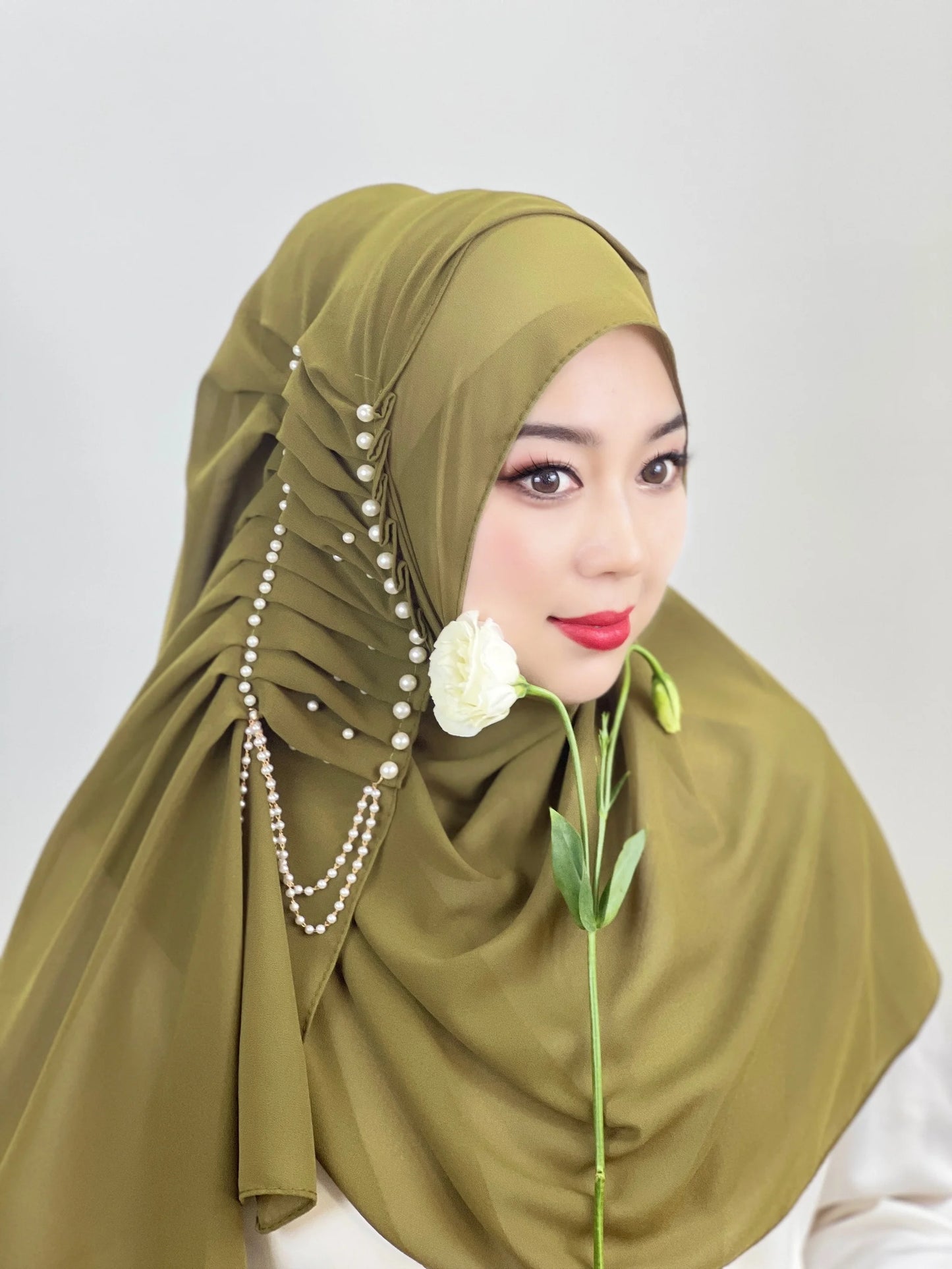 Muslim Beaded Tassel Hijab Solid Color Hijab Arab Hijab Women Hijab Shiny Soft Easy to Wear Hijab Turkish Head Wrap Scarf