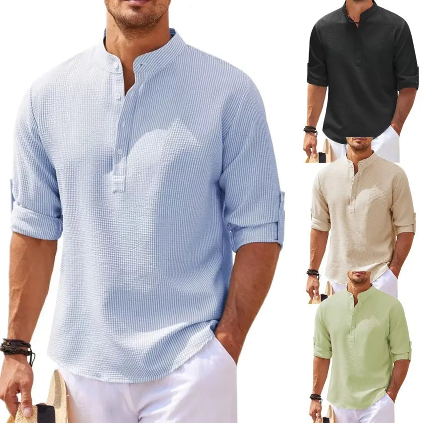 2024 New Men's stand collar shirt T-shirt men's Long sleeve shirt Men's casual shirt Top men Long sleeve Top men shirt S-5XL
