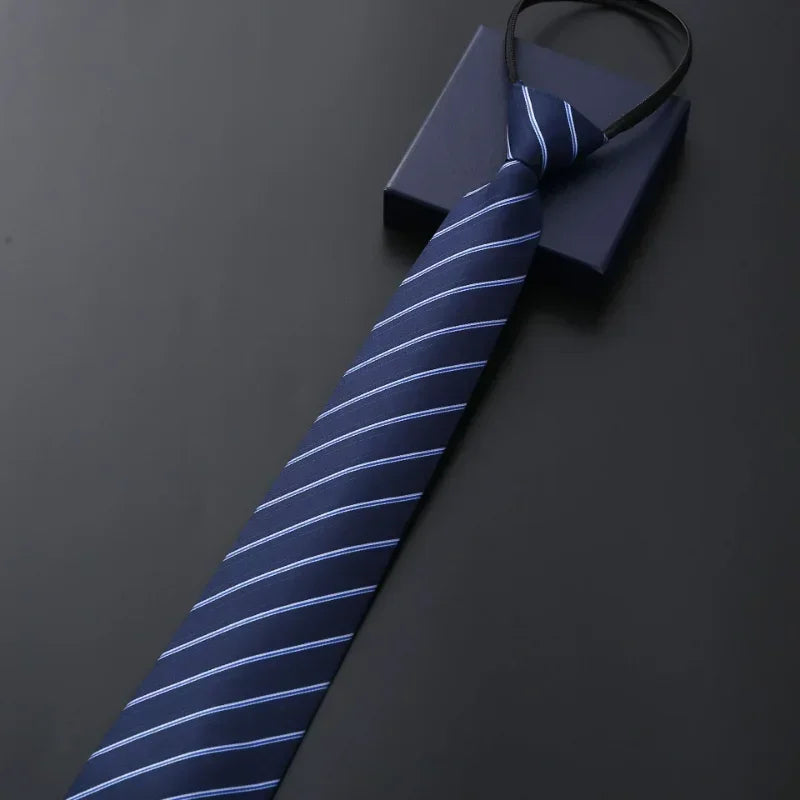 Men's Business Dress Zipper Neck Tie Elegant Gentleman Shirt Tie Groom Wedding Blue Stripe Black Lazy Ties Clothing Accessories