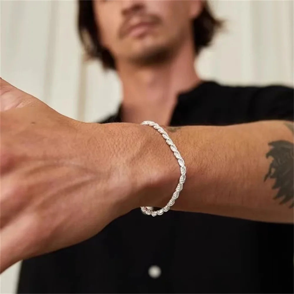 Simple Silver Color Stainless Steel Twist Chain Bracelet For Men Hip Hop Jewelry Women Adjustable Bracelet Party Accessories