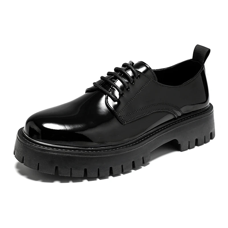 Men's Oxford shoes patent leather men's office shoes men's formal shoes formal lace-up heightened black leather shoes