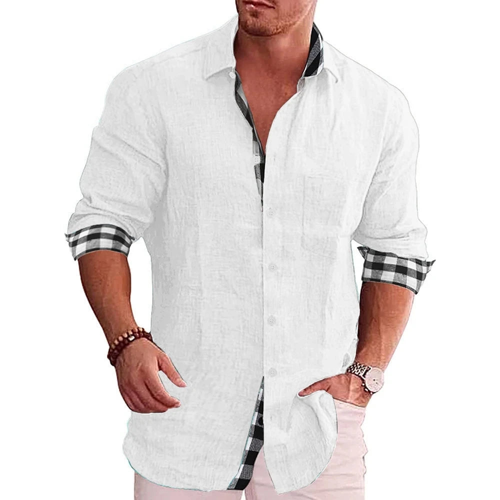 2024 Linen Hot Sale Men's Long-Sleeved Shirts Solid Color Stand-Up Collar Casual Beach Style Casual Handsome Men Shirts S-4XL