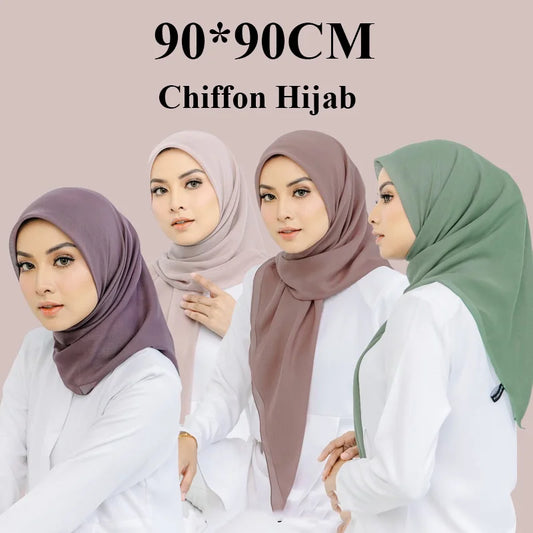 90*90CM Headwrap Heavy Chiffon Square Scarf Muslim Hijabs Women Underscarf Fashion Casual Plain Color Hijab