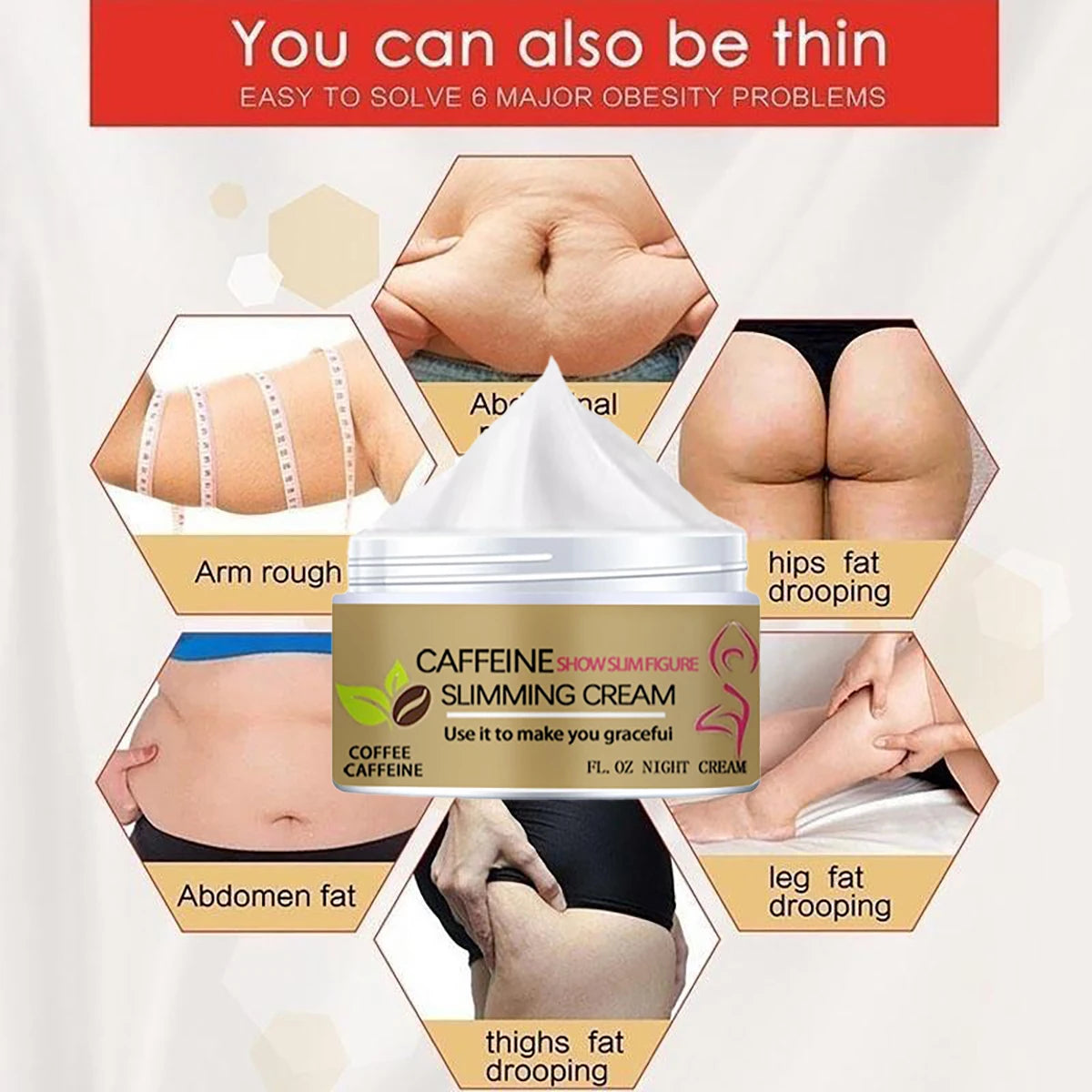 Caffeine Green Tea Fat Decomposition Slimming Cream Day and Night Different Formula Body Care for Men and Women