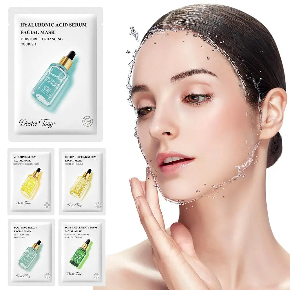 Face Mask Collagen Facial Sheet Mask Retinol Acne Treatment Vitamin Anti Care Skin Serum Moisturizer C Whitening Aging U4R9