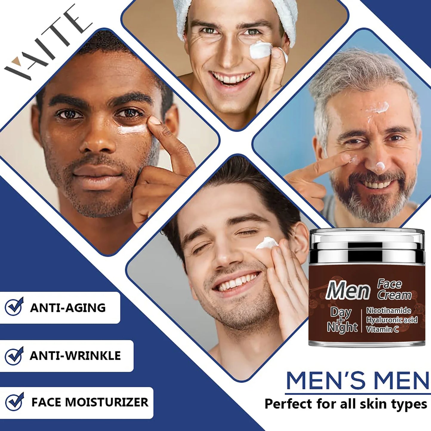 VAITE Mens Face Skin Moisturizer with Collagen, Retinol Ant-Aging, Anti-Wrinkle Under the Eyes Men's cream care for Face with Hi