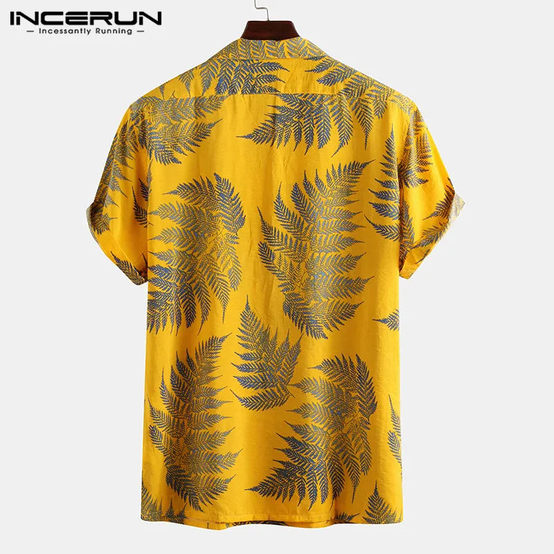 INCERUN 2024 Men Hawaiian Shirt Printing Short Sleeve Lapel Vacation Casual Male Shirts Summer Streetwear Button Camisas S-3XL