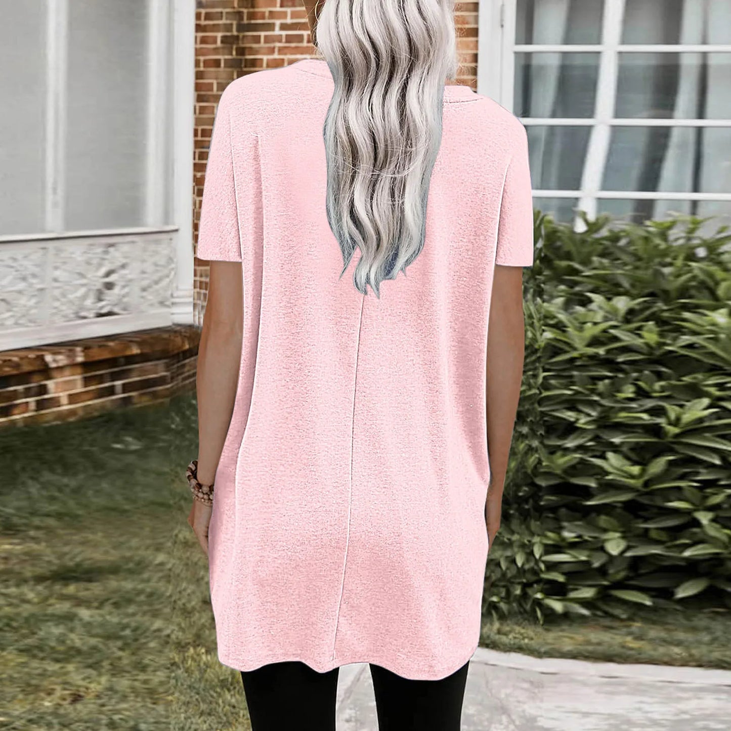 Women T-shirts Short Sleeve O Neck Women Tops Pullover Loose Solid Color Pocket Summer Tshirt Tunic Top Women's Clothing