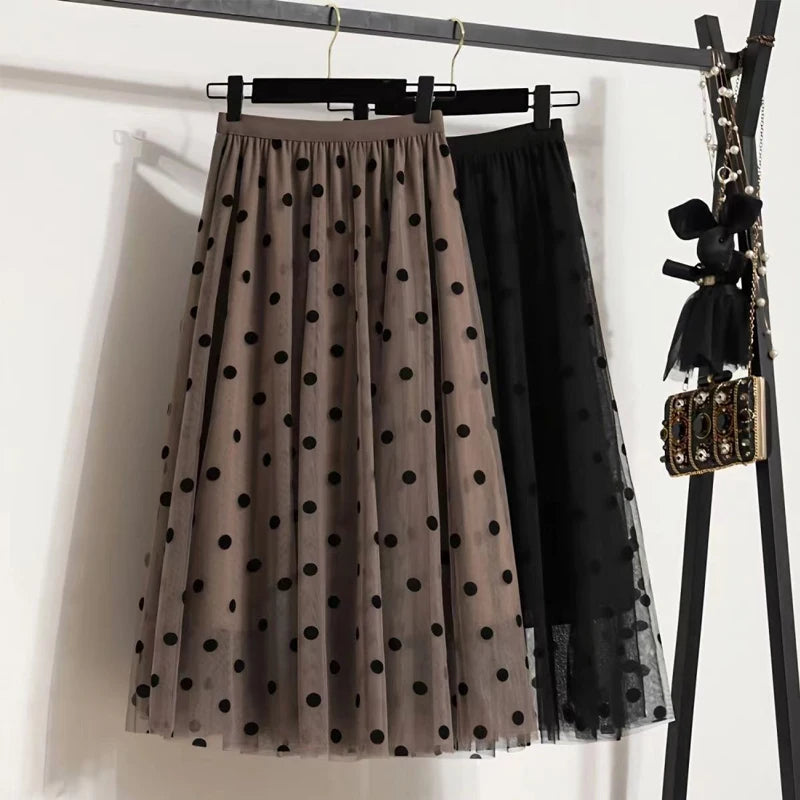 Skirts For Women Y2k Korean Fashion Black Tulle Midi Long Skirt Spring Summer New In A Line Skirt Vintage Harajuku Women's Skirt