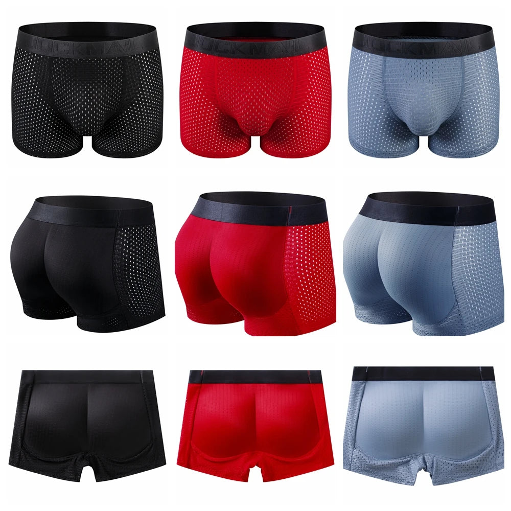 Men Trunks Built-in Fake Butt Hip Lifter Enhancer Shorts Boxer Briefs Padded Underwear Shapewear Underpants Nylon  Breathable
