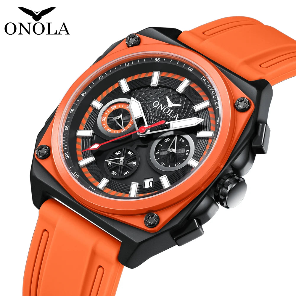 2024 New Fashion Square Multi Color Design Men's Watch ONOLA Multi Functional Silicone Tape Waterproof Casual Watches