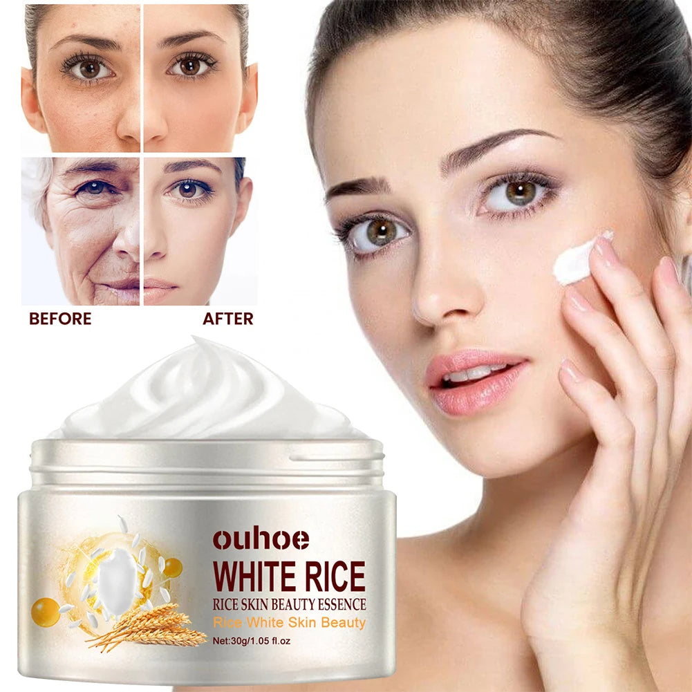 White Rice Facial Skin Moisturizer Cream Anti Aging 30ml Nourishing Face Moisturizer Natural Fine Lines Remover Cream for Women